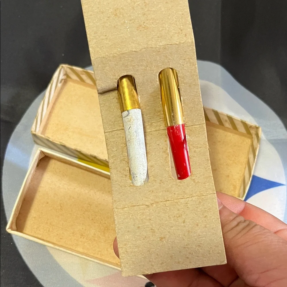 Antique Gold and Red Pen Set with Silver Accents
